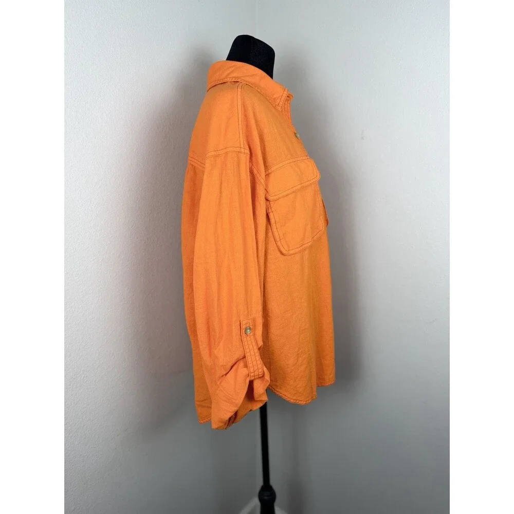 We The Free Free People Orange Button Down Shirt Womens Oversized Boho Size S